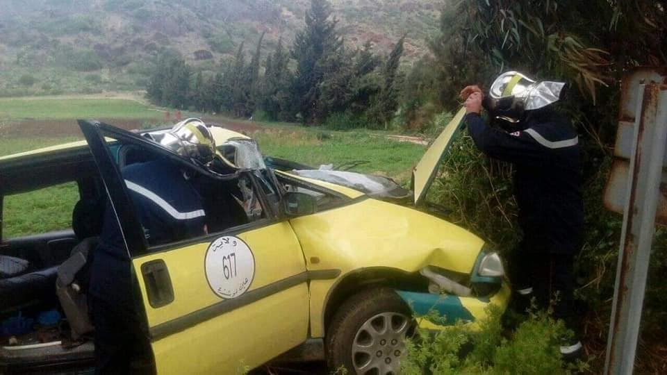 03 وفيات إثر سقوط شجرة على سيارة أجرة في عين تيموشنت